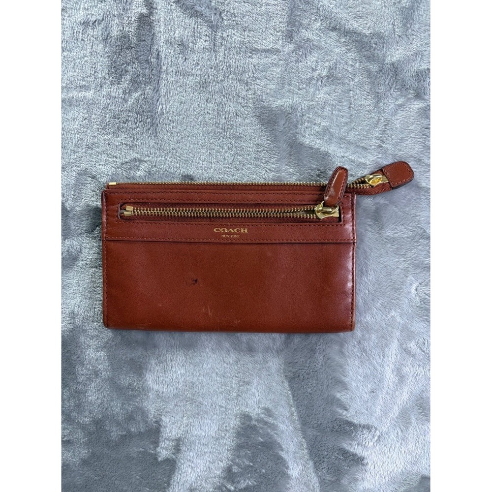 Coach Double Zip Wallet Women's M Brown Leather Wristlet